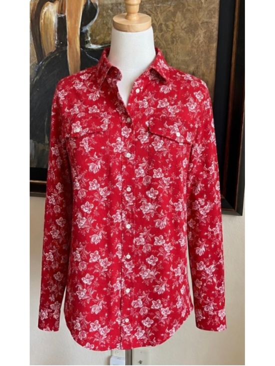 Lauren Ralph Lauren Tops - Lauren Ralph Lauren Floral Button Down Shirt, Size L, Burgundy and White New!